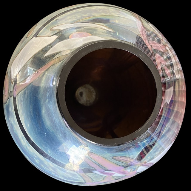 1988 MARGARET MOHR Signed Marquetry Glass Vase Arts & Collectibles