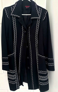 NEW Womens Black Wool Coat Simon Chang Size 10 Medium Mid Length