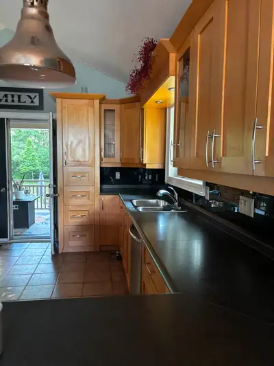 Maple cabinets, frame and panel doors.