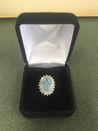 14K White Gold Fire Opal and Diamond Ring