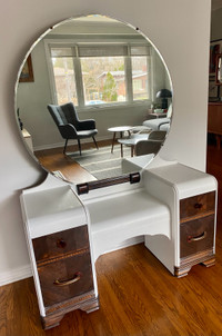 1930’s Art Deco Waterfall Vanity w/Mirror and Chair