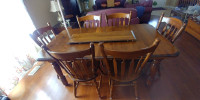 DINING TABLE - Solid Wood - 6 Chairs 2 Leafs