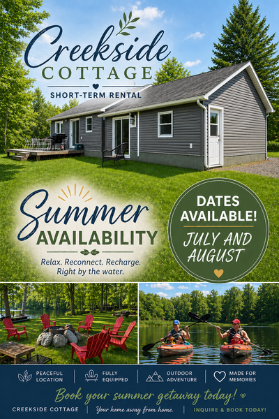 STR- Adorable Creekside Cottage w/ direct access to Lake Nipissi, View more