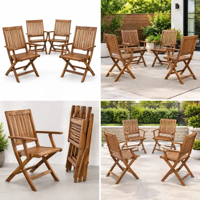 TOZEY ACACIA WOOD FOLDING DINING CHAIRS - SET OF 4 in Chairs & Recliners in Markham / York Region - Image 2