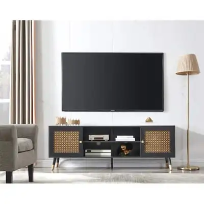 Black 66 in. TV Stand Fits TVs up to 70 in. Media Console Entert, View more
