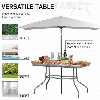 55" x 31.5" Outdoor Metal Garden Dining Table with Umbrella Hole, View more