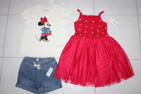 NEW GAP GIRLS SIZE 4 - RED TULLE DRESS, JEAN SHORTS, MINNIE TOP
