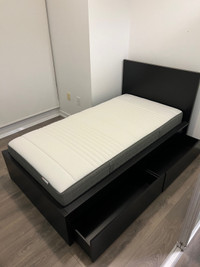 IKEA Twin Bed Frame with 2 Storage Drawers + Mattress