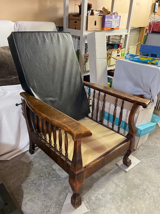 Antique solid wood Morris recliner armchair - must sell Reduced in Chairs & Recliners in Kingston - Image 3