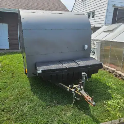Home made camping trailer. Hydro, working vent and window. Fridge, microwave, toaster oven. Single b...