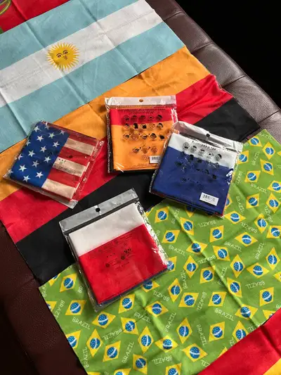 NEW $10 each or 2 fo $15 Seamless Scarf Country Flags 19”x9.5”, View more