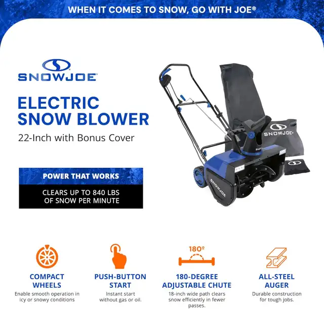Snow Blower Electric Snow Joe 22 Snow Thrower in Snowblowers in Oshawa / Durham Region - Image 7