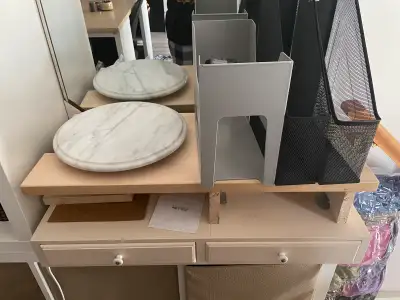wooden desk riser with 2 drawers, View more