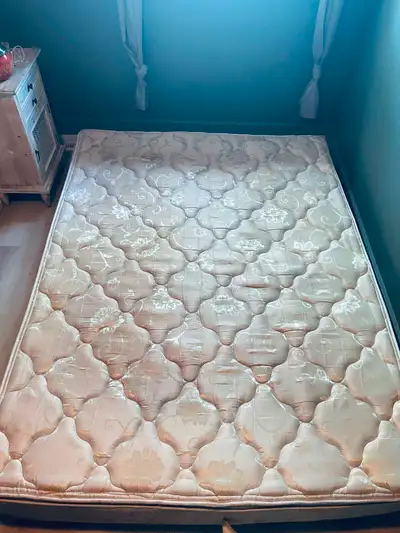 Queen size bed and box spring about 7 years old. Clean, non smoking home. Not pet free. I have a sma...