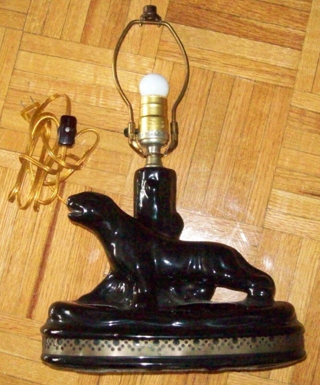 1950s Cougar Jaguar Lamp Original Shade Working Arts & Collectibles