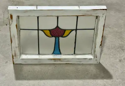 Lovely Leaded Stained Glass Window (w Abstract Floral Design), View more