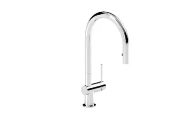 Riobel Azure Chrome pull-down spray with Boomerang™ retraction technology; swivel spout; single-leve...