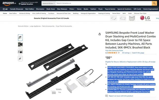 (NEW) SAMSUNG Bespoke Front Load Washer Dryer Stack Kit (SKK9MC) in Washers & Dryers in City of Toronto - Image 8