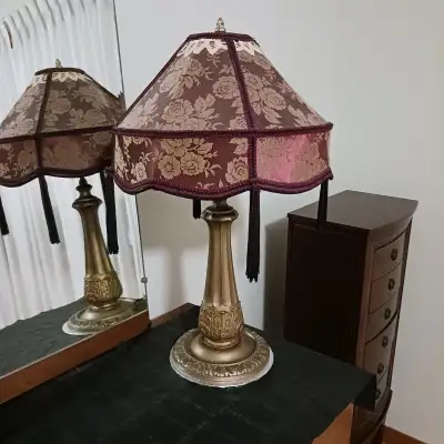 Antique Lamp with Fabric Shade, View more