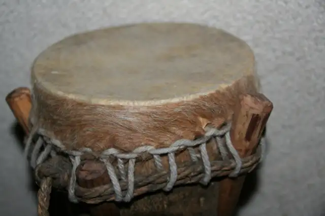 TRIBAL DRUM from S. E. ASIA Vintage WOOD and SKIN63006662378627124
