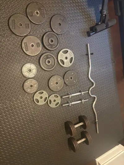 York and AmStaff Weight Plate and Barbell Set, View more