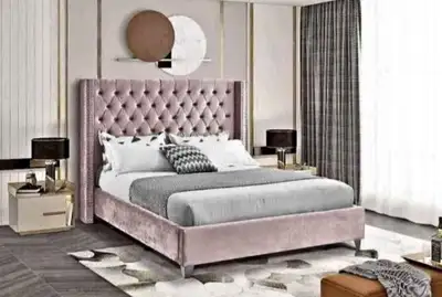 OAKVILLE BED - PINK TUFTED VELVET STYLE PLATFORM BED $550, View more