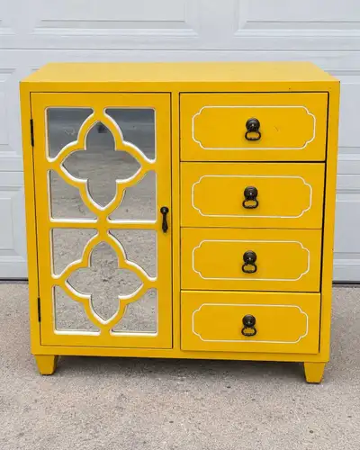 Yellow Accent Cabinet with Drawers & Glass Door, View more