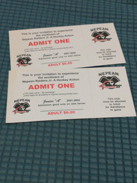 CCHL 2001-2002 Nepean Raiders Jr A hockey game tickets (2)