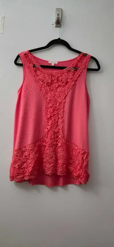 Women's Bright Coral Pink Lace Top, View more