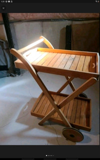 Vintage two teir folding wooden beverage cart