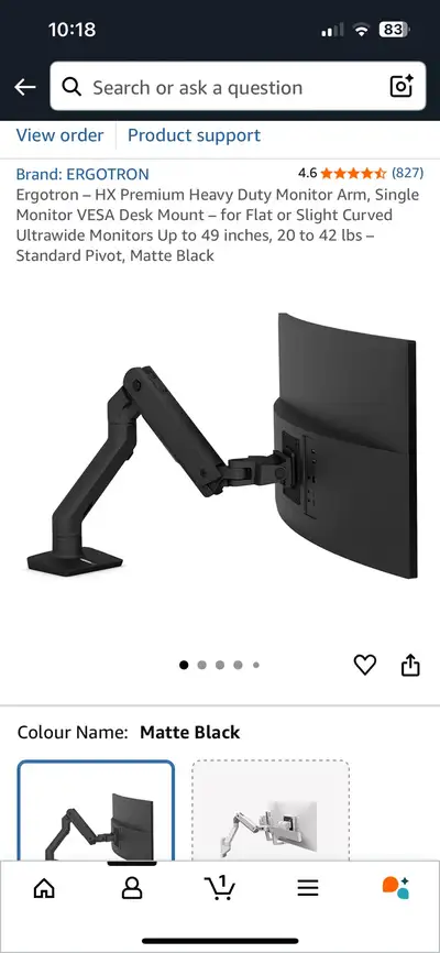 Ergotron HX premium heavy duty monitor arm, View more