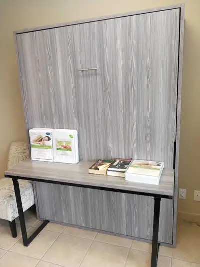 Discover the space-saving convenience of this brand new, grey wood-grain finish Queen and double siz...
