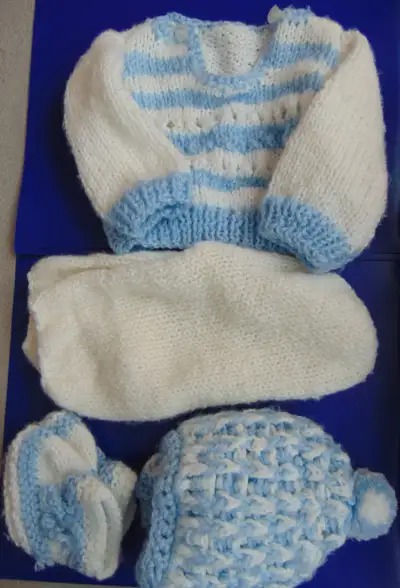 White and Blue 4 Piece Crocheted Outfit for Baby, View more