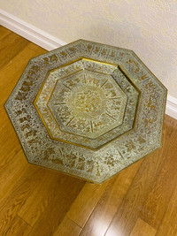 Antique Berber Bernares brass topped table with inlay