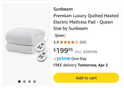 Sunbeam Premium  Heated Electric Mattress Pad - Que, View more