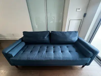 Mid-century modern tufted sofa - navy blue, View more