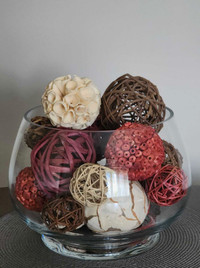Decorative Centerpiece Bowl with Shaved Wood Balls