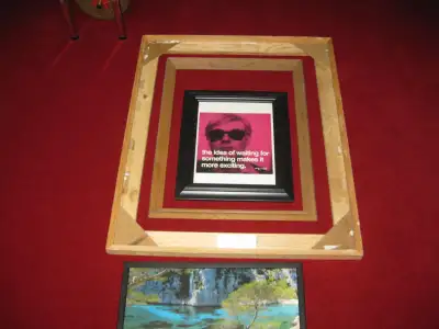 First picture LArge wood 341/2 x 281/4 wood 24 x 18 Black with glass 11 x 14---SOLD With picture. Gl...