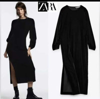 Zara gothic witchy long sleeve black velvet dress 