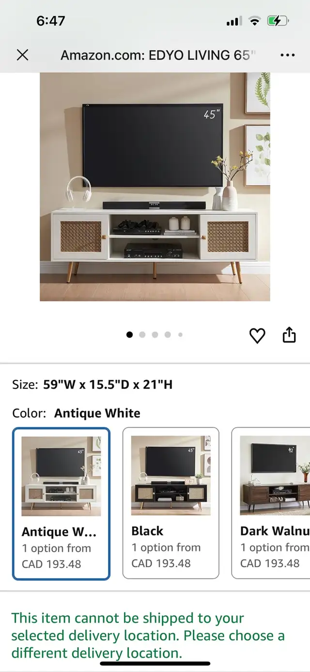 65" Mid Century Modern White TV Stand with Metal Decoration, Woo in TV Tables & Entertainment Units in Markham / York Region - Image 9
