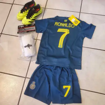 Al Nassr Ronaldo Jersey Set with free used soccer cleats, View more