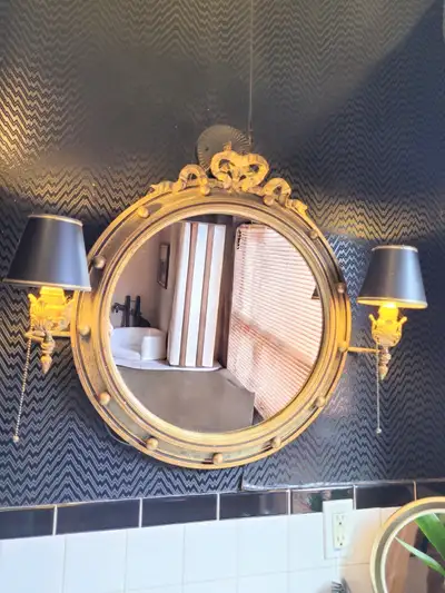 Vintage Regency Mirror With Attached Wall Sconces, View more