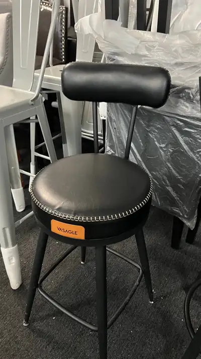 Swivel Bar Stool with Backrest Faux Leather with Stitching Mid-, View more