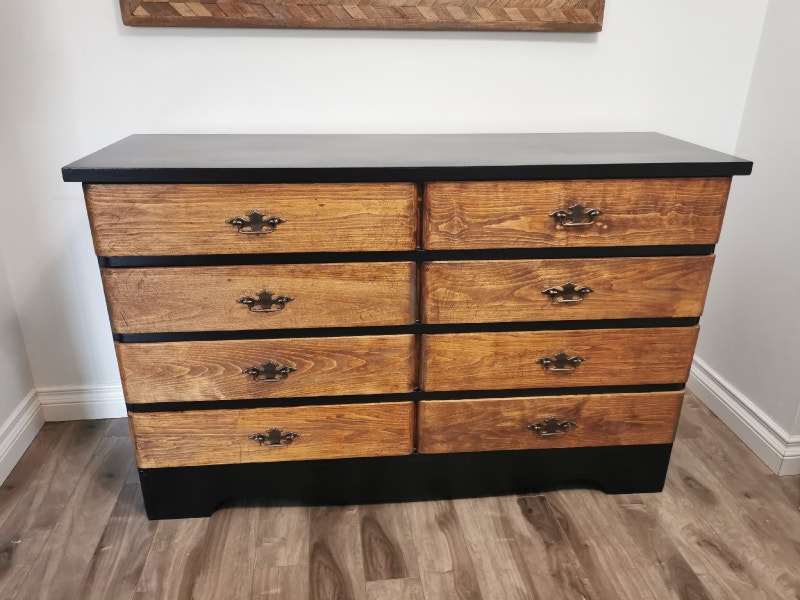 Black and Black Walnut Wood 8 Drawer Dresser 50" L x 16.25" W