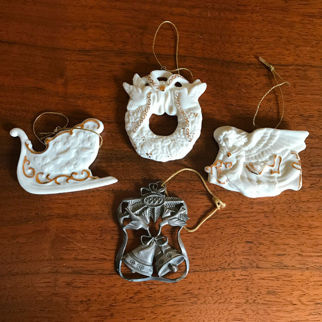 Vintage Set of 3 Bisque Christmas Ornaments Angel Wreath Sleigh in Arts & Collectibles in Ottawa