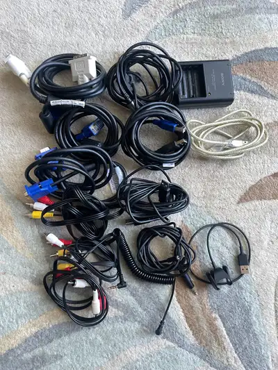 Mixed Cables & Charger Lot – RCA, VGA, DVI, Sony, Fitbit, View more