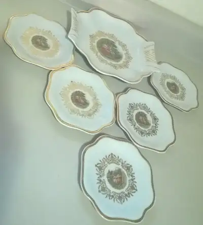 Vintage Titov Veles Jugoporcelan "Madonna" 6 Piece Desert Plate Set, no chips or cracks Vintage Plat...