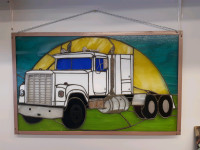 Vintage ,Custom  made ,Trucker Stained Glass