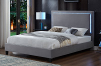 07-002 Velvet Upholstered Platform Bed with Built-in LED lights