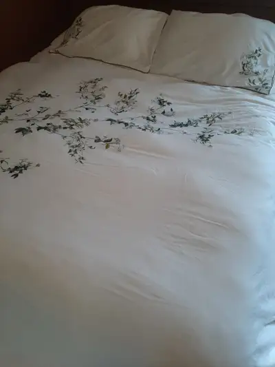 Housse de couette lit Queen (grand 2 places) Très peu utilisée Très propre Milieu non-fumeur et sans...